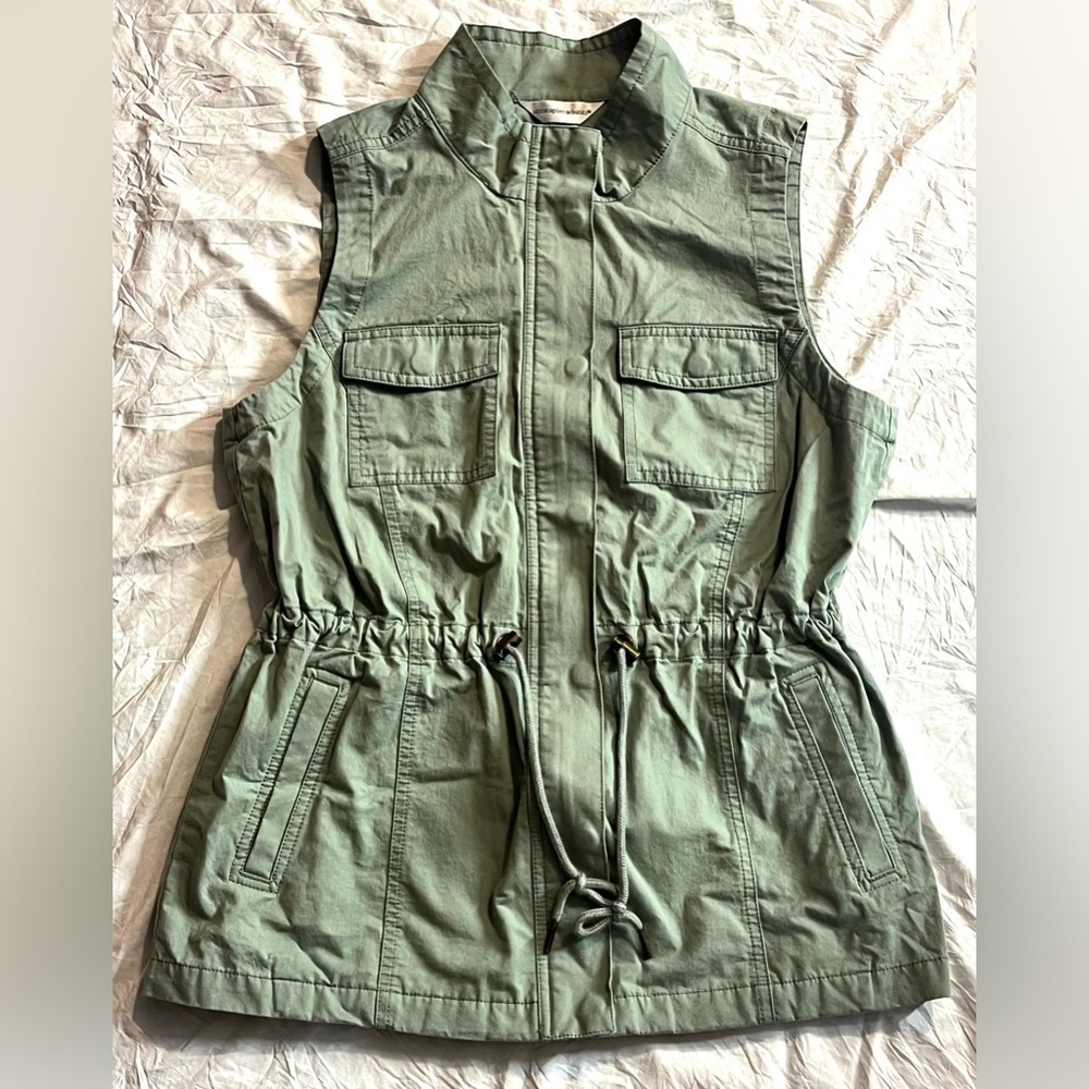 Christopher & Banks Women's Green Cotton Utility Zip-Up Cinch Vest Size Medium